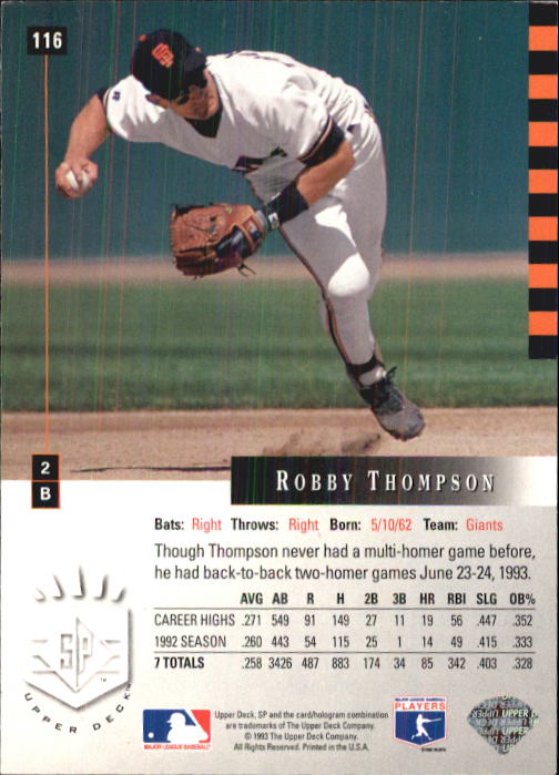 1993 SP #116 Robby Thompson back image