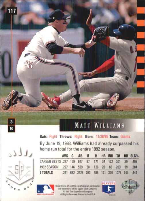 1993 SP #117 Matt Williams back image