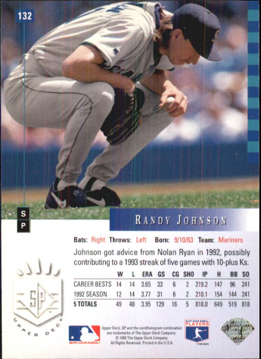 1993 SP #132 Randy Johnson back image