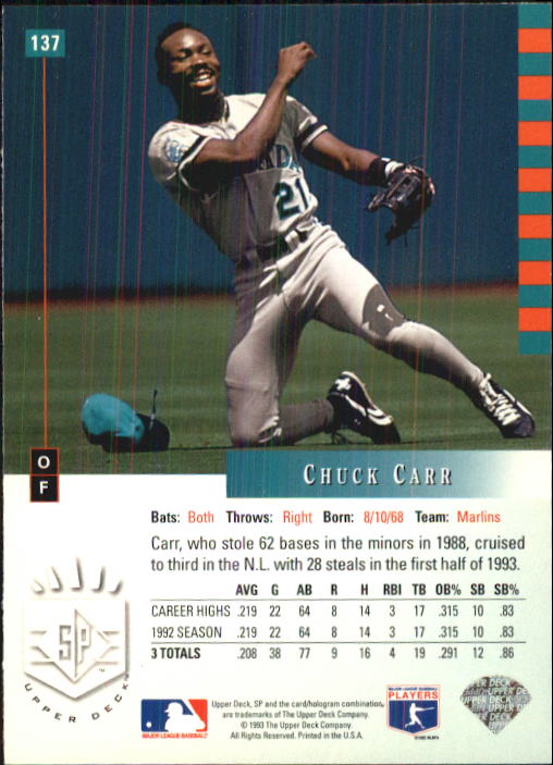 1993 SP #137 Chuck Carr back image