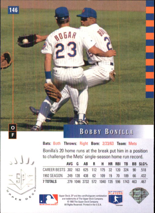 1993 SP #146 Bobby Bonilla back image
