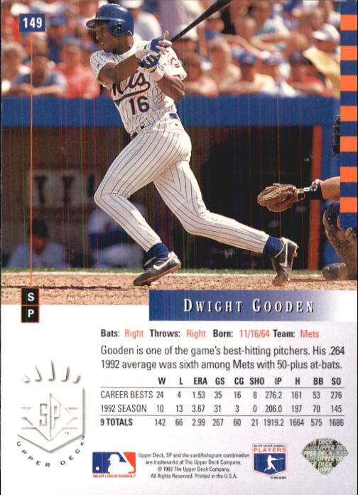 1993 SP #149 Dwight Gooden back image