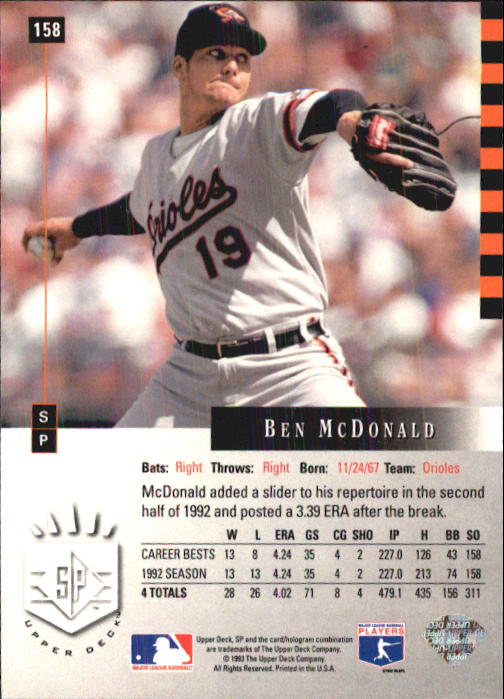 1993 SP #158 Ben McDonald back image