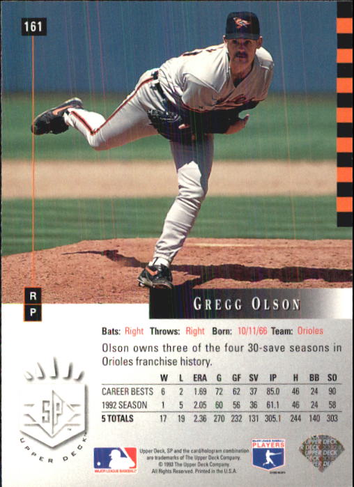 1993 SP #161 Gregg Olson back image