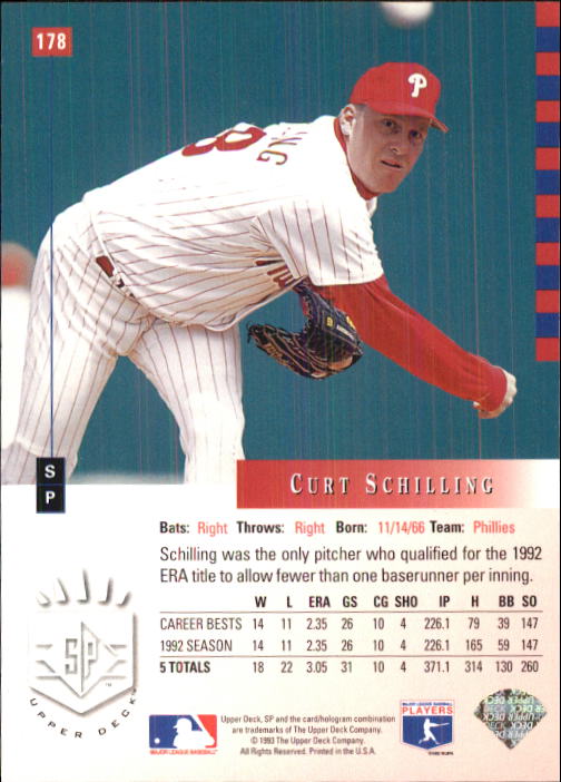 1993 SP #178 Curt Schilling back image
