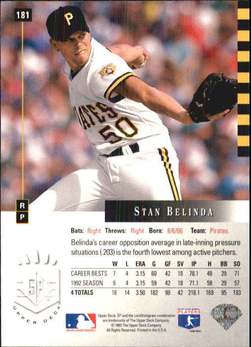 1993 SP #181 Stan Belinda back image
