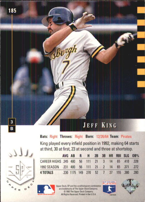 1993 SP #185 Jeff King back image