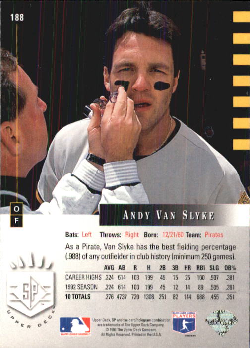 1993 SP #188 Andy Van Slyke back image