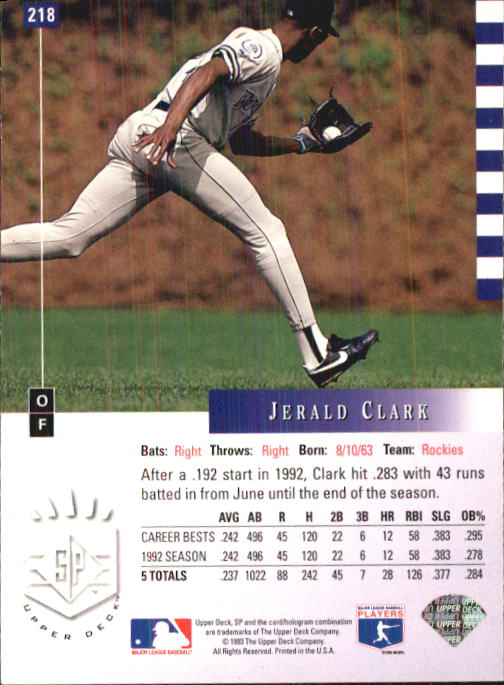 1993 SP #218 Jerald Clark back image