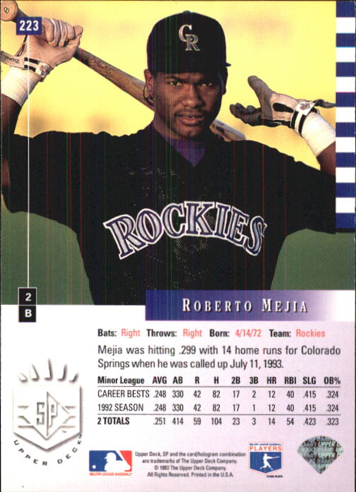 1993 SP #223 Roberto Mejia RC back image