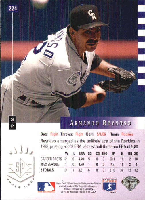 1993 SP #224 Armando Reynoso back image