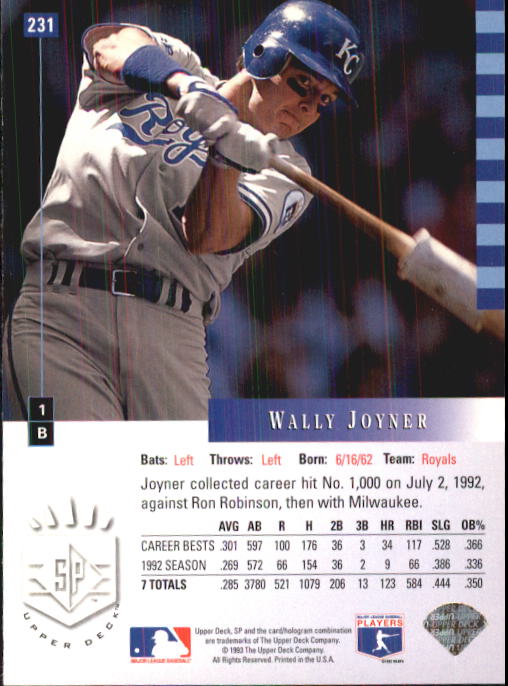 1993 SP #231 Wally Joyner back image