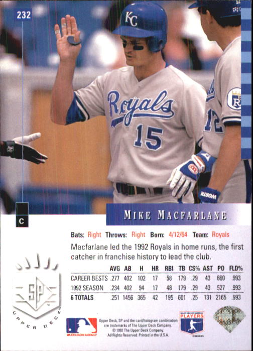 1993 SP #232 Mike Macfarlane back image