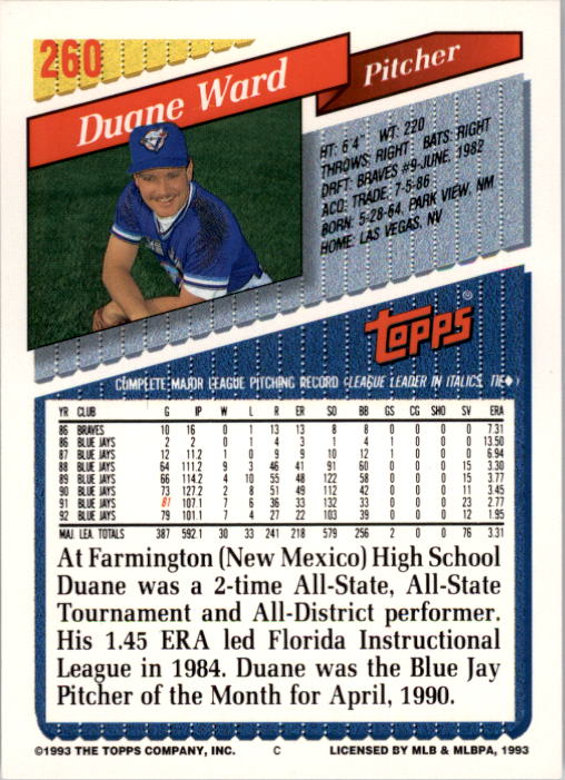 A6983- 1993 Topps Baseball Cards 201-300 +RARE VER -You Pick- 15+ FREE US SHIP - Picture 115 of 191