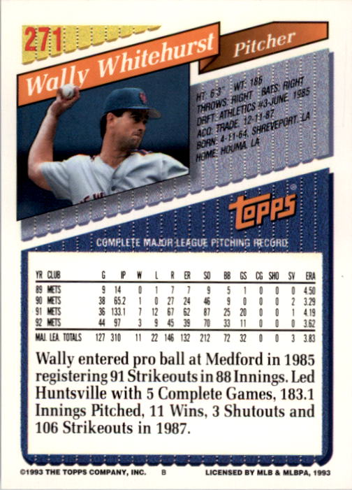 1993 Topps #271 Wally Whitehurst back image
