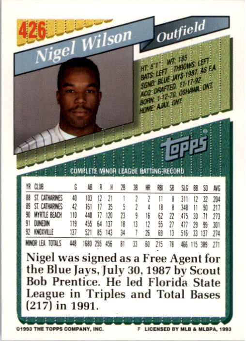 1993 Topps #426 Nigel Wilson VG Florida Marlins