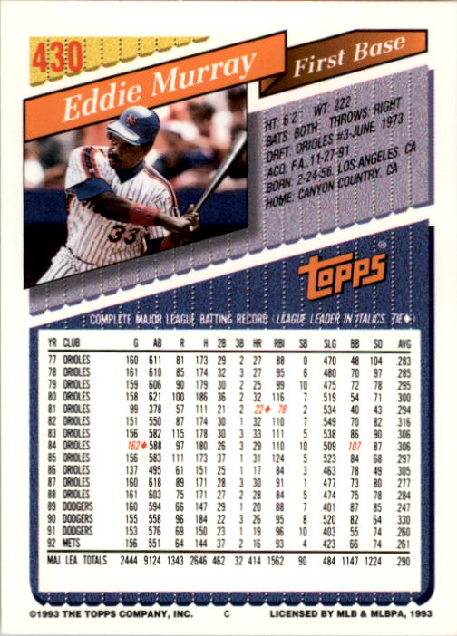 A6983- 1993 Topps Baseball Cards 401-650 +Rookies -You Pick- 15+ FREE US SHIP - Picture 59 of 485