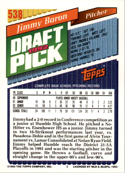 A6983- 1993 Topps Baseball Cards 401-650 +Rookies -You Pick- 15+ FREE US SHIP - Picture 263 of 485