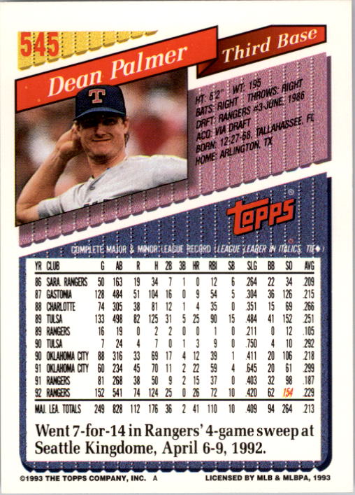 A6983- 1993 Topps Baseball Cards 401-650 +Rookies -You Pick- 15+ FREE US SHIP - Picture 277 of 485