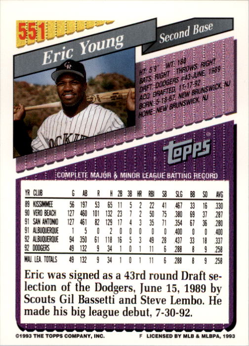 A6983- 1993 Topps Baseball Cards 401-650 +Rookies -You Pick- 15+ FREE US SHIP - Picture 289 of 485