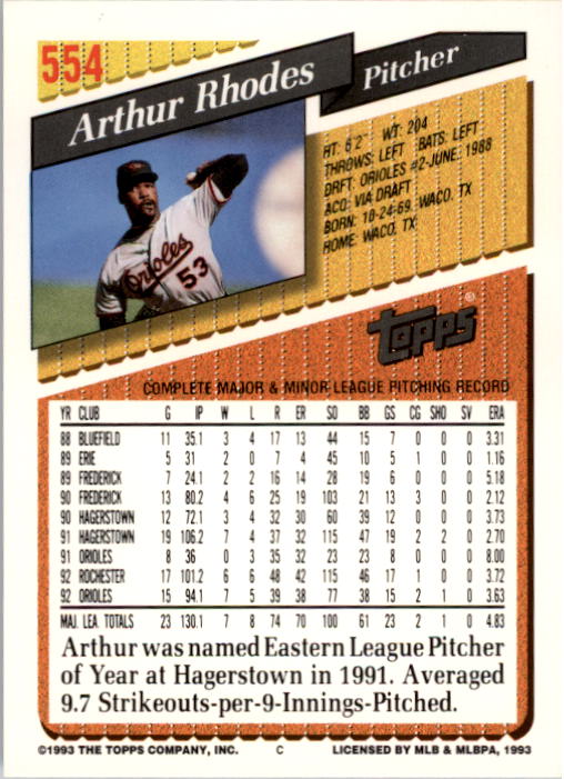 A6983- 1993 Topps Baseball Cards 401-650 +Rookies -You Pick- 15+ FREE US SHIP - Picture 295 of 485
