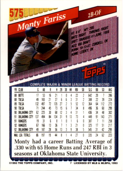 A6983- 1993 Topps Baseball Cards 401-650 +Rookies -You Pick- 15+ FREE US SHIP - Picture 335 of 485