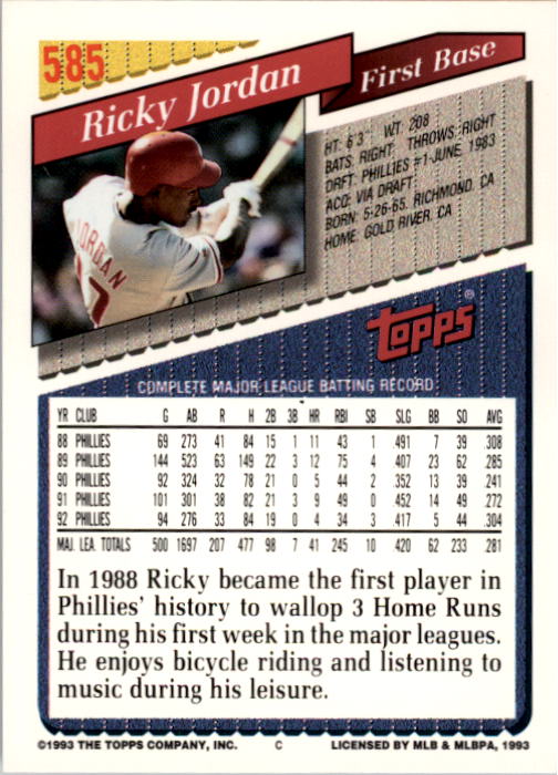 A6983- 1993 Topps Baseball Cards 401-650 +Rookies -You Pick- 15+ FREE US SHIP - Picture 355 of 485