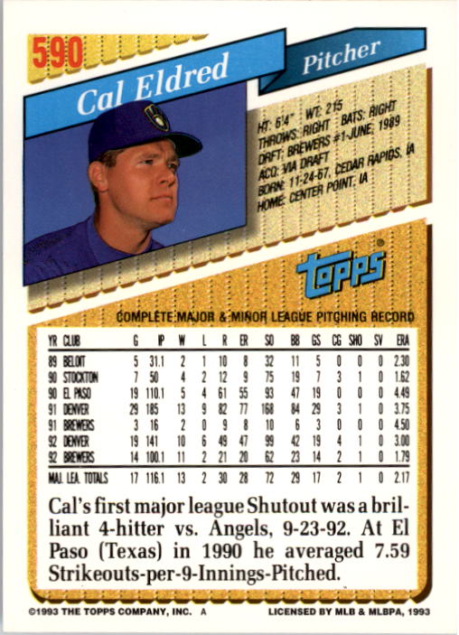 A6983- 1993 Topps Baseball Cards 401-650 +Rookies -You Pick- 15+ FREE US SHIP - Picture 365 of 485