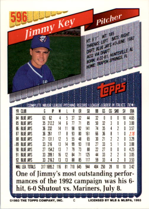 A6983- 1993 Topps Baseball Cards 401-650 +Rookies -You Pick- 15+ FREE US SHIP - Picture 377 of 485