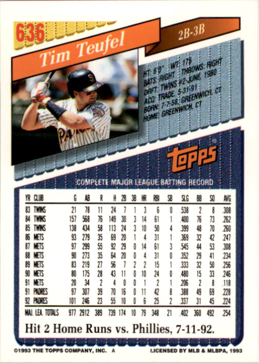 A6983- 1993 Topps Baseball Cards 401-650 +Rookies -You Pick- 15+ FREE US SHIP - Picture 457 of 485