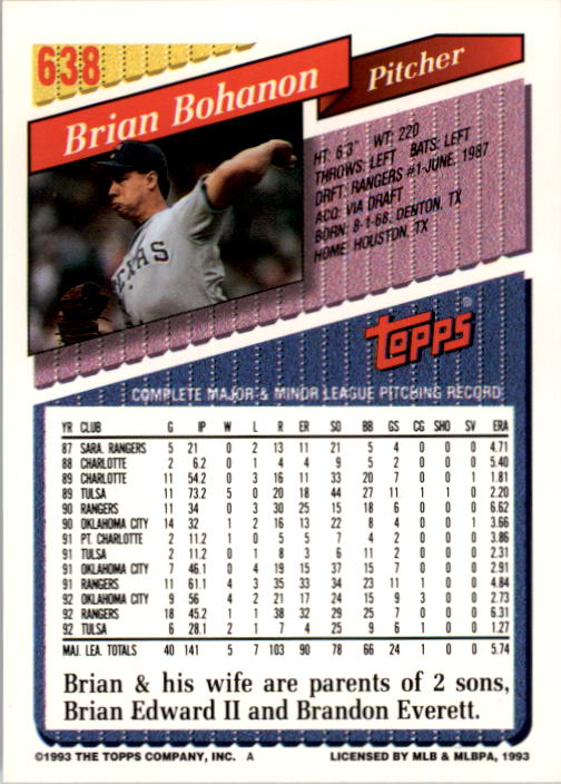 A6983- 1993 Topps Baseball Cards 401-650 +Rookies -You Pick- 15+ FREE US SHIP - Picture 461 of 485