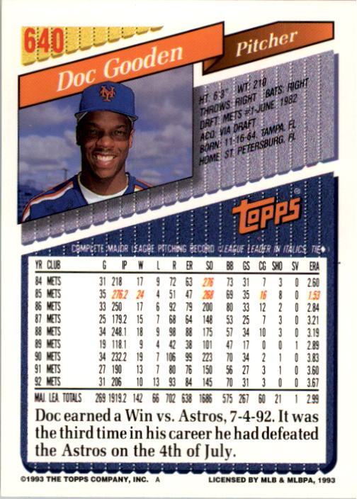 A6983- 1993 Topps Baseball Cards 401-650 +Rookies -You Pick- 15+ FREE US SHIP - Picture 465 of 485