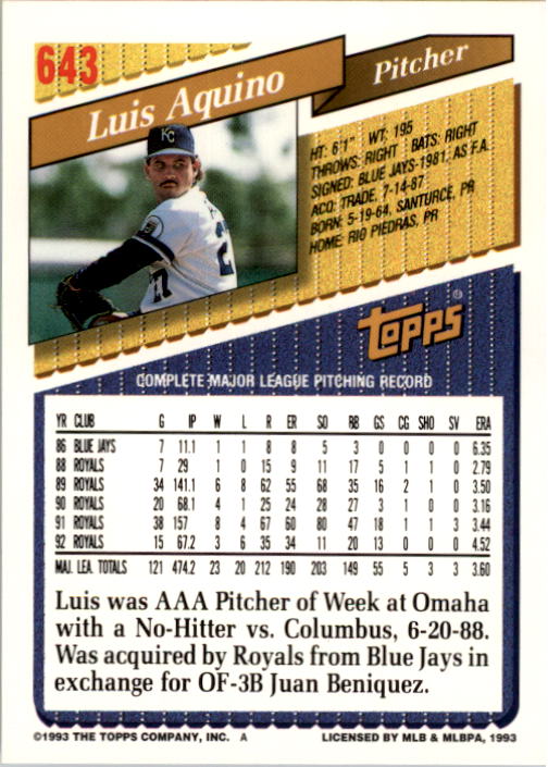 A6983- 1993 Topps Baseball Cards 401-650 +Rookies -You Pick- 15+ FREE US SHIP - Picture 471 of 485