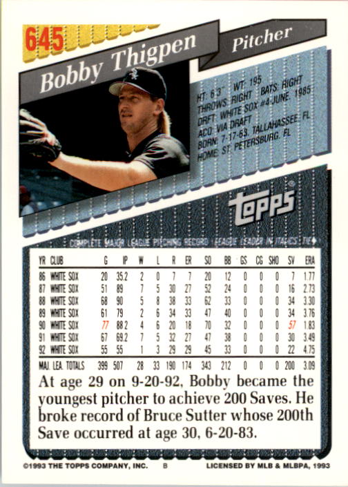 A6983- 1993 Topps Baseball Cards 401-650 +Rookies -You Pick- 15+ FREE US SHIP - Picture 475 of 485