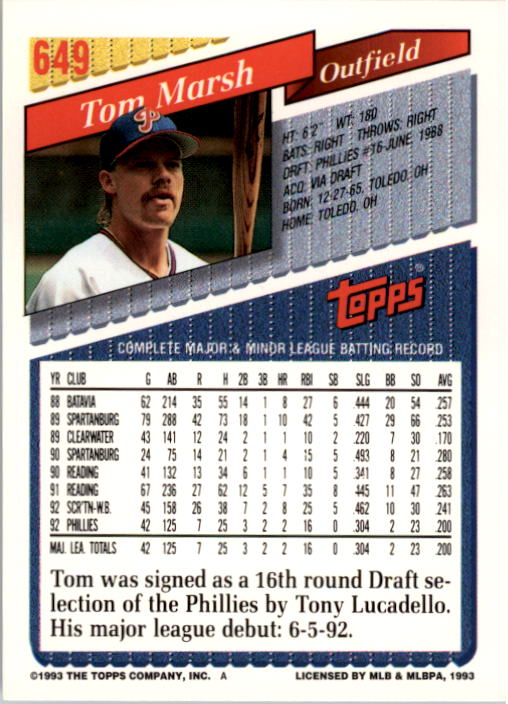 A6983- 1993 Topps Baseball Cards 401-650 +Rookies -You Pick- 15+ FREE US SHIP - Picture 483 of 485
