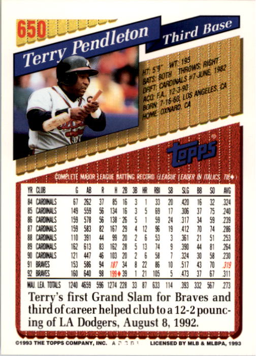 A6983- 1993 Topps Baseball Cards 401-650 +Rookies -You Pick- 15+ FREE US SHIP - Picture 485 of 485