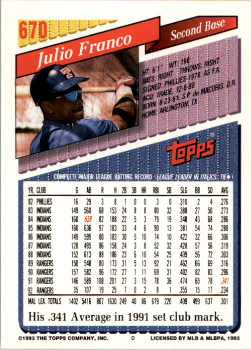 A6983- 1993 Topps Baseball Cards 651-825 +Rookies -You Pick- 15+ FREE US SHIP - Picture 39 of 339