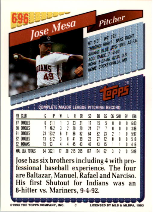 A6983- 1993 Topps Baseball Cards 651-825 +Rookies -You Pick- 15+ FREE US SHIP - Picture 91 of 339