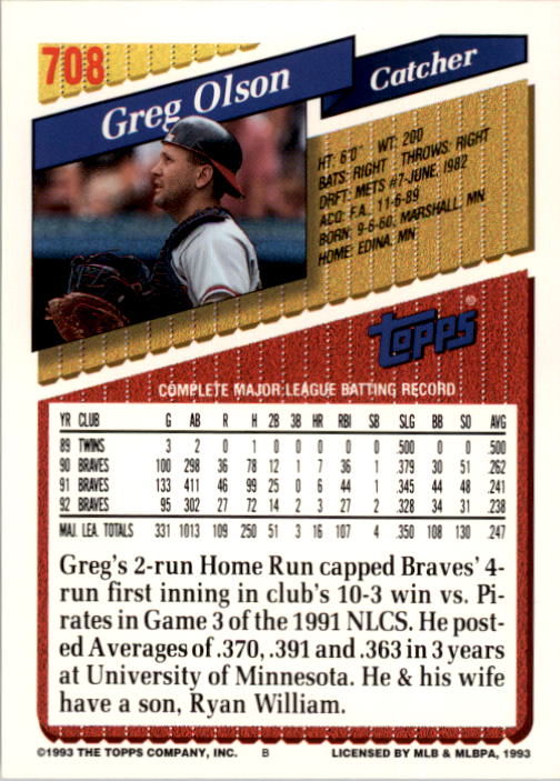 A6983- 1993 Topps Baseball Cards 651-825 +Rookies -You Pick- 15+ FREE US SHIP - Picture 109 of 339