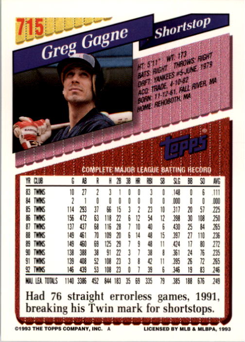 A6983- 1993 Topps Baseball Cards 651-825 +Rookies -You Pick- 15+ FREE US SHIP - Picture 123 of 339