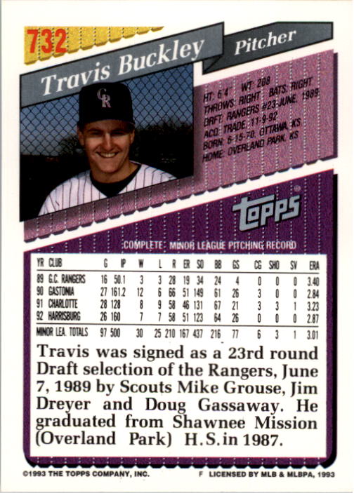 1993 Topps #732 Travis Buckley RC back image