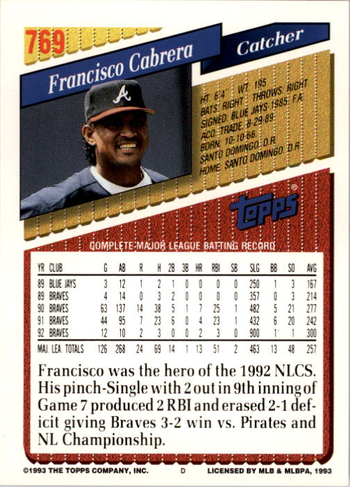 A6983- 1993 Topps Baseball Cards 651-825 +Rookies -You Pick- 15+ FREE US SHIP - Picture 229 of 339