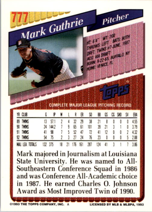 A6983- 1993 Topps Baseball Cards 651-825 +Rookies -You Pick- 15+ FREE US SHIP - Picture 245 of 339