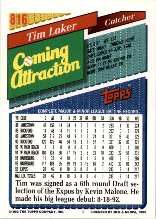 A6983- 1993 Topps Baseball Cards 651-825 +Rookies -You Pick- 15+ FREE US SHIP - Picture 321 of 339