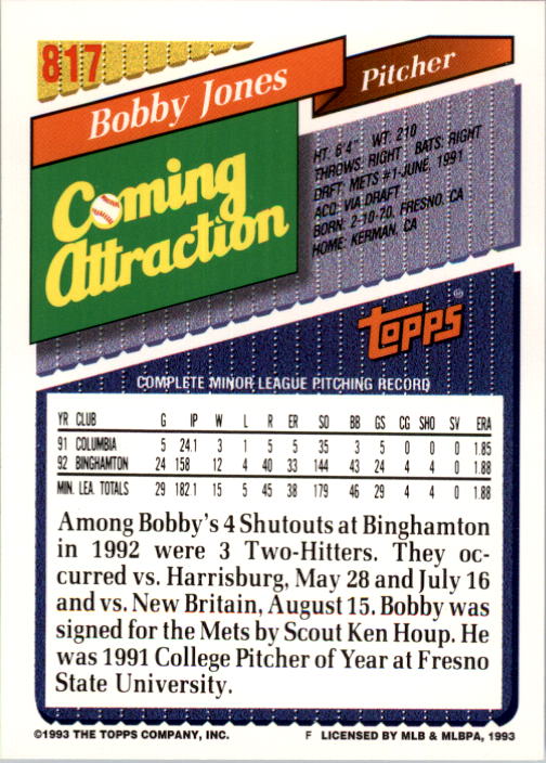 1993 Topps #817 Bobby Jones back image