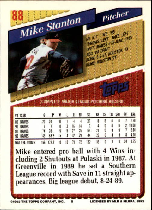1993 Topps Gold #88 Mike Stanton back image