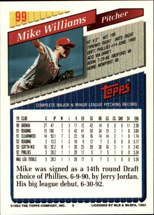 1993 Topps Gold #99 Mike Williams back image