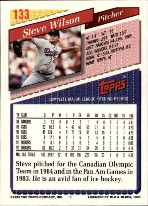 1993 Topps Gold #133 Steve Wilson back image