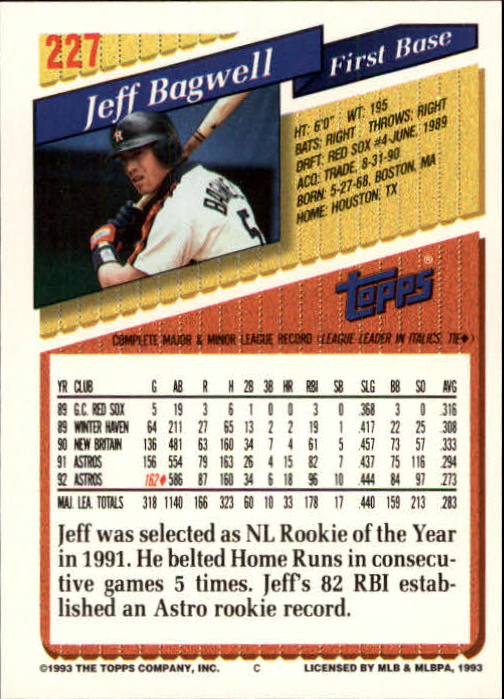 1993 Topps Gold #227 Jeff Bagwell back image
