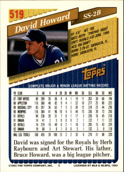 1993 Topps Gold #519 David Howard back image